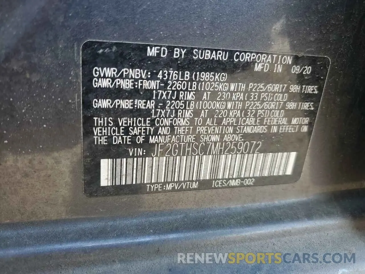 13 Photograph of a damaged car JF2GTHSC7MH259072 SUBARU CROSSTREK 2021