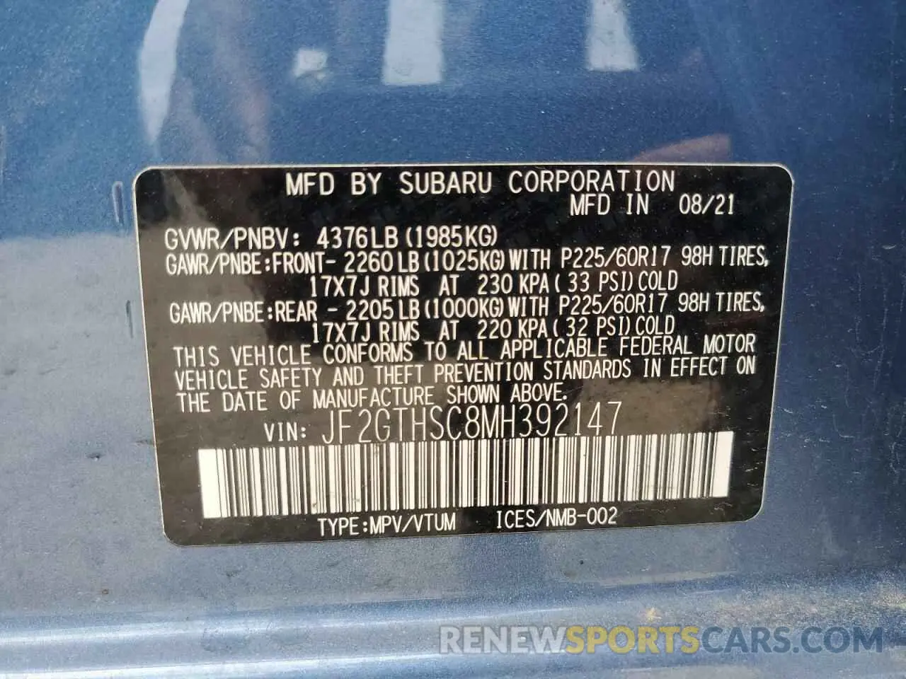 13 Photograph of a damaged car JF2GTHSC8MH392147 SUBARU CROSSTREK 2021