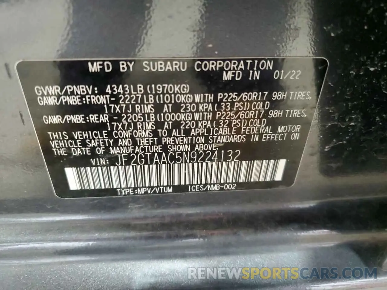 13 Photograph of a damaged car JF2GTAAC5N9224132 SUBARU CROSSTREK 2022