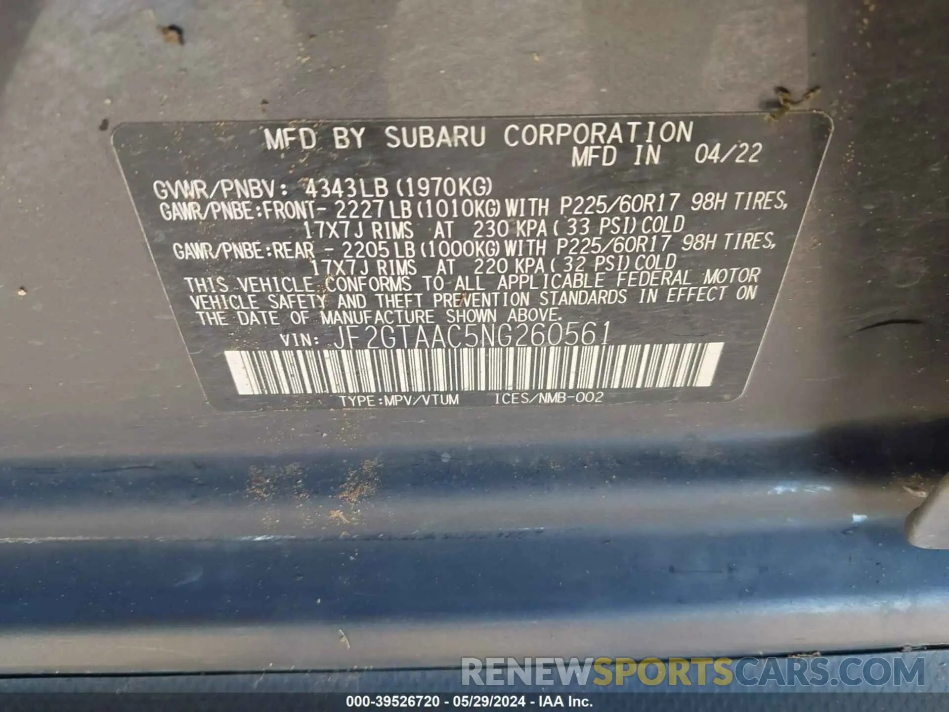9 Photograph of a damaged car JF2GTAAC5NG260561 SUBARU CROSSTREK 2022