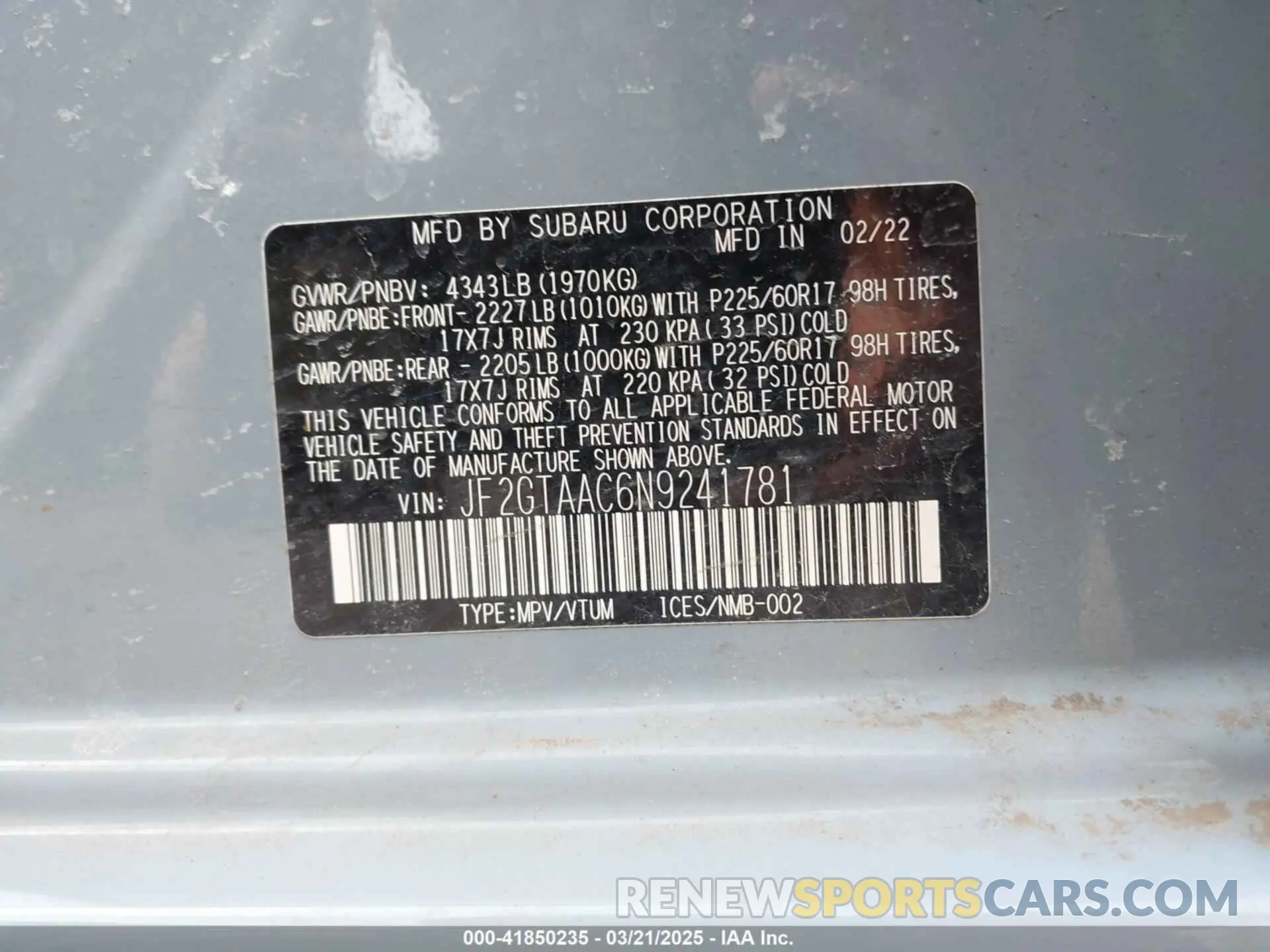 9 Photograph of a damaged car JF2GTAAC6N9241781 SUBARU CROSSTREK 2022