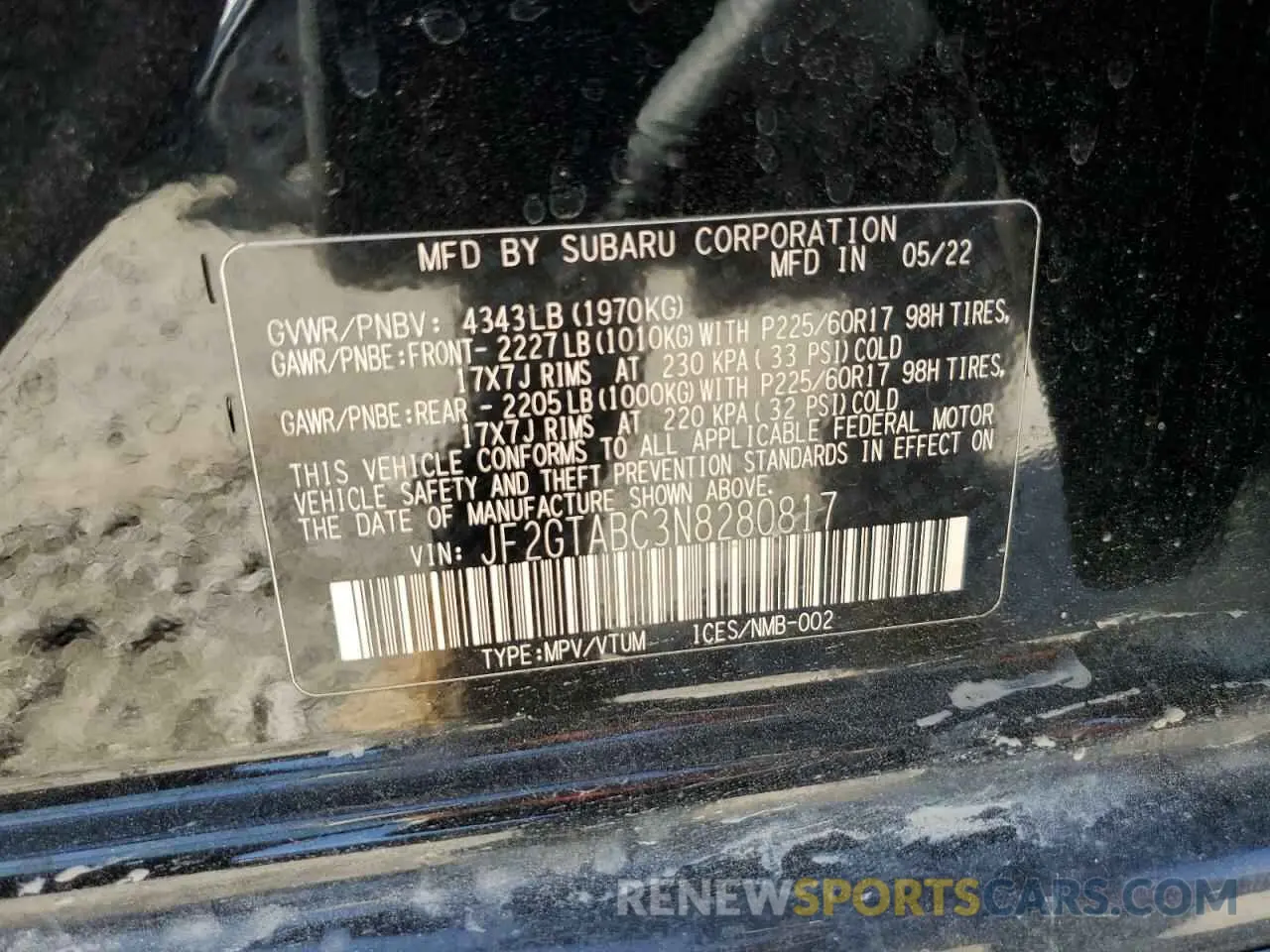 12 Photograph of a damaged car JF2GTABC3N8280817 SUBARU CROSSTREK 2022