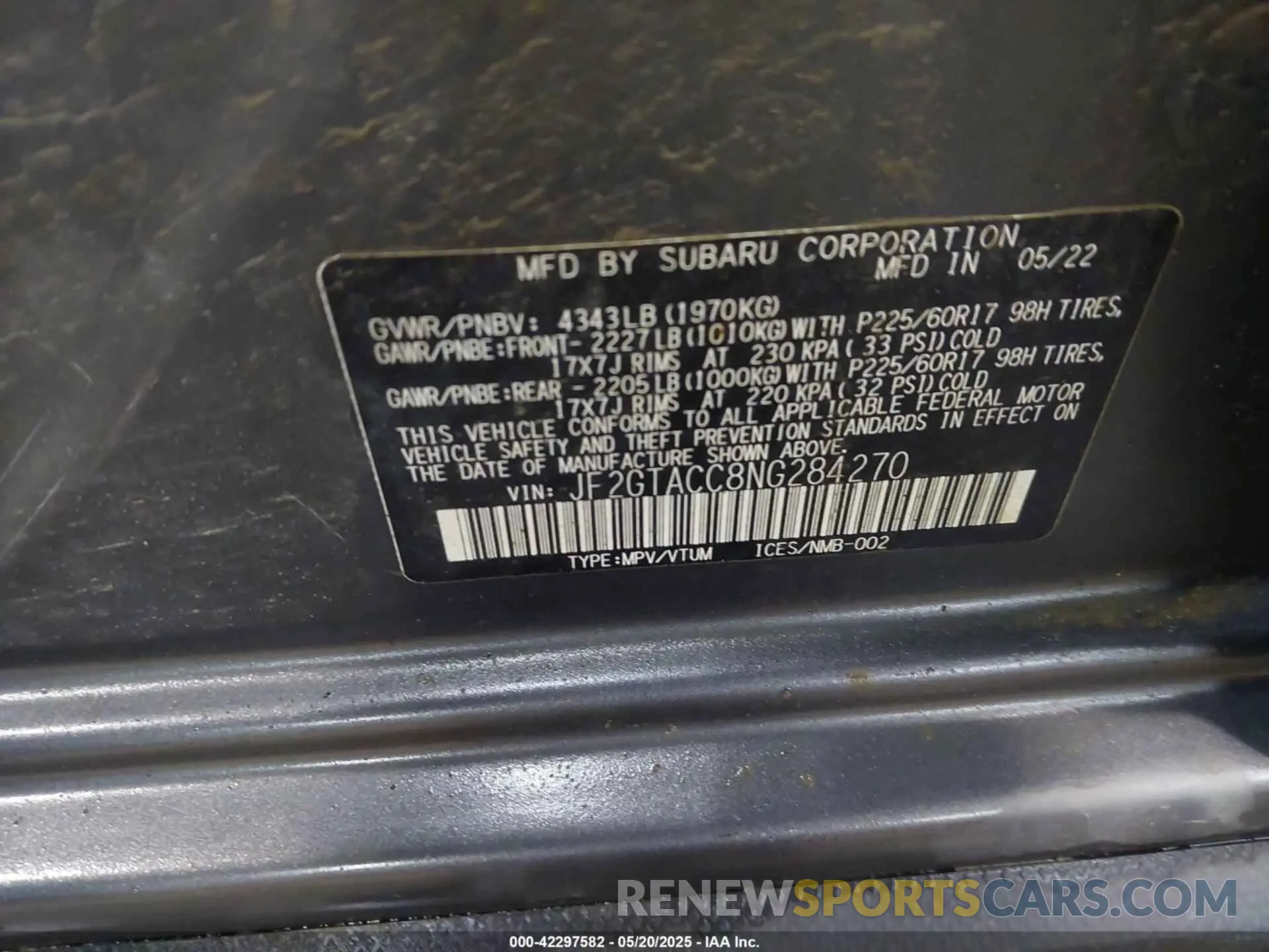 9 Photograph of a damaged car JF2GTACC8NG284270 SUBARU CROSSTREK 2022