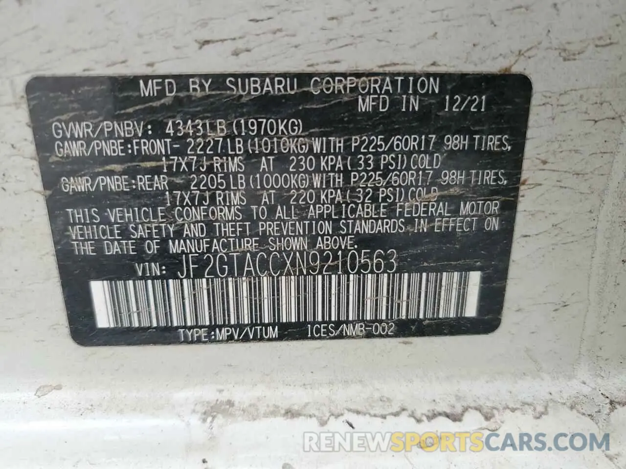 16 Photograph of a damaged car JF2GTACCXN9210563 SUBARU CROSSTREK 2022