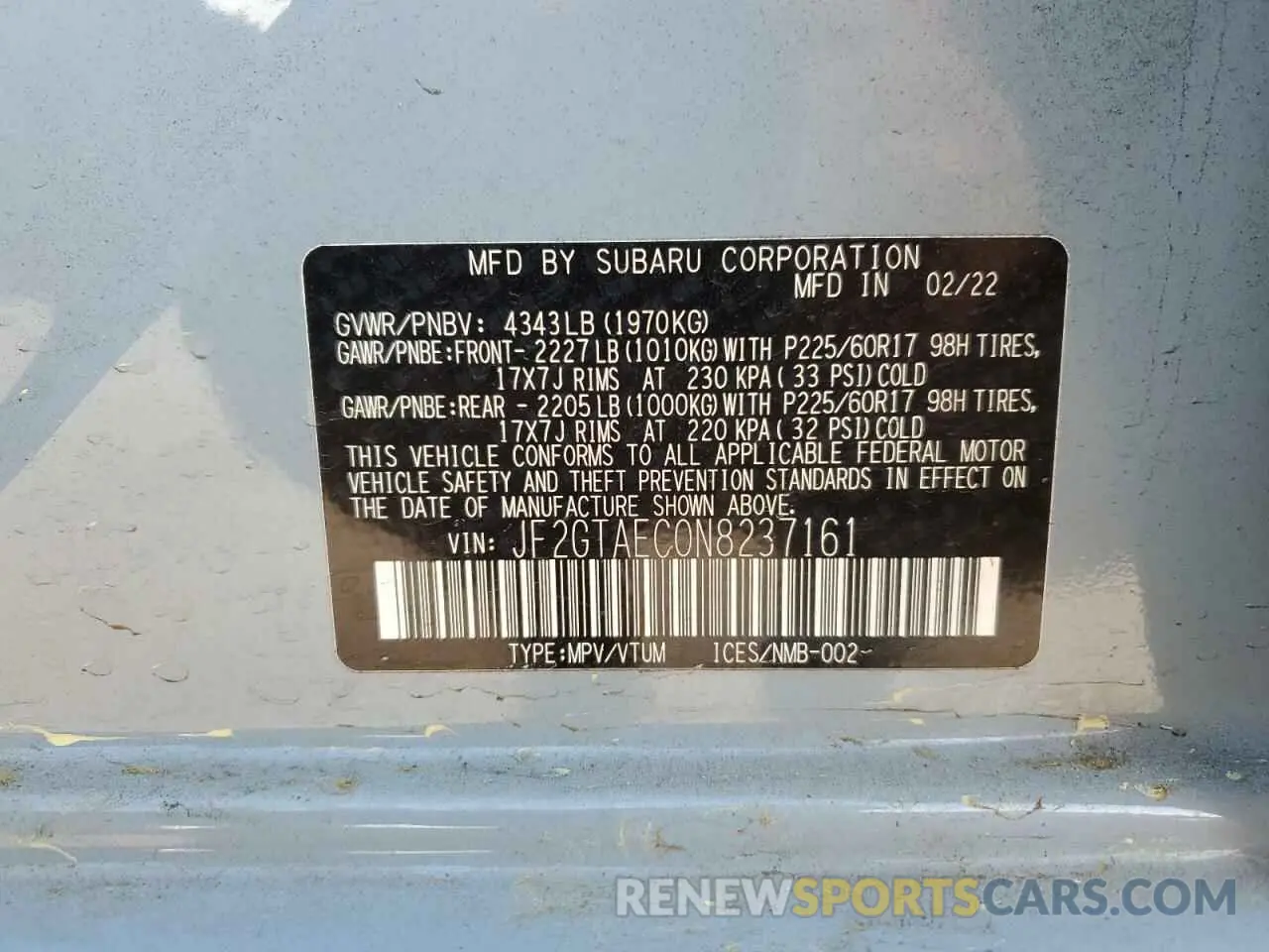 12 Photograph of a damaged car JF2GTAEC0N8237161 SUBARU CROSSTREK 2022