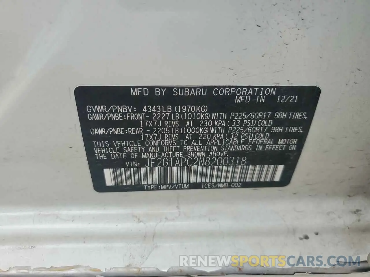 14 Photograph of a damaged car JF2GTAPC2N8200318 SUBARU CROSSTREK 2022
