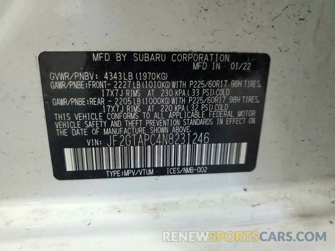 13 Photograph of a damaged car JF2GTAPC4N8231246 SUBARU CROSSTREK 2022