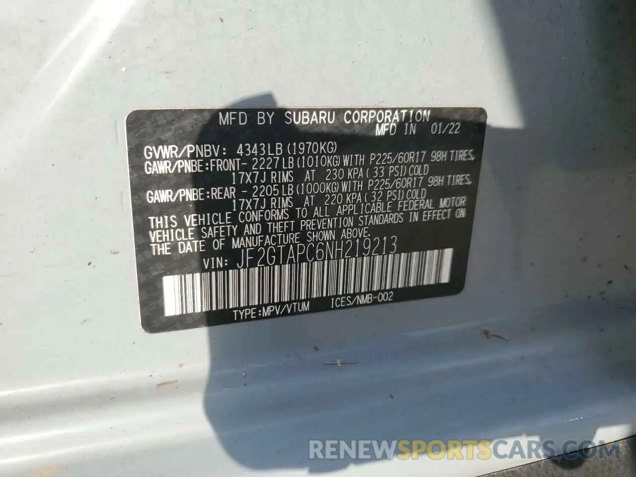 13 Photograph of a damaged car JF2GTAPC6NH219213 SUBARU CROSSTREK 2022
