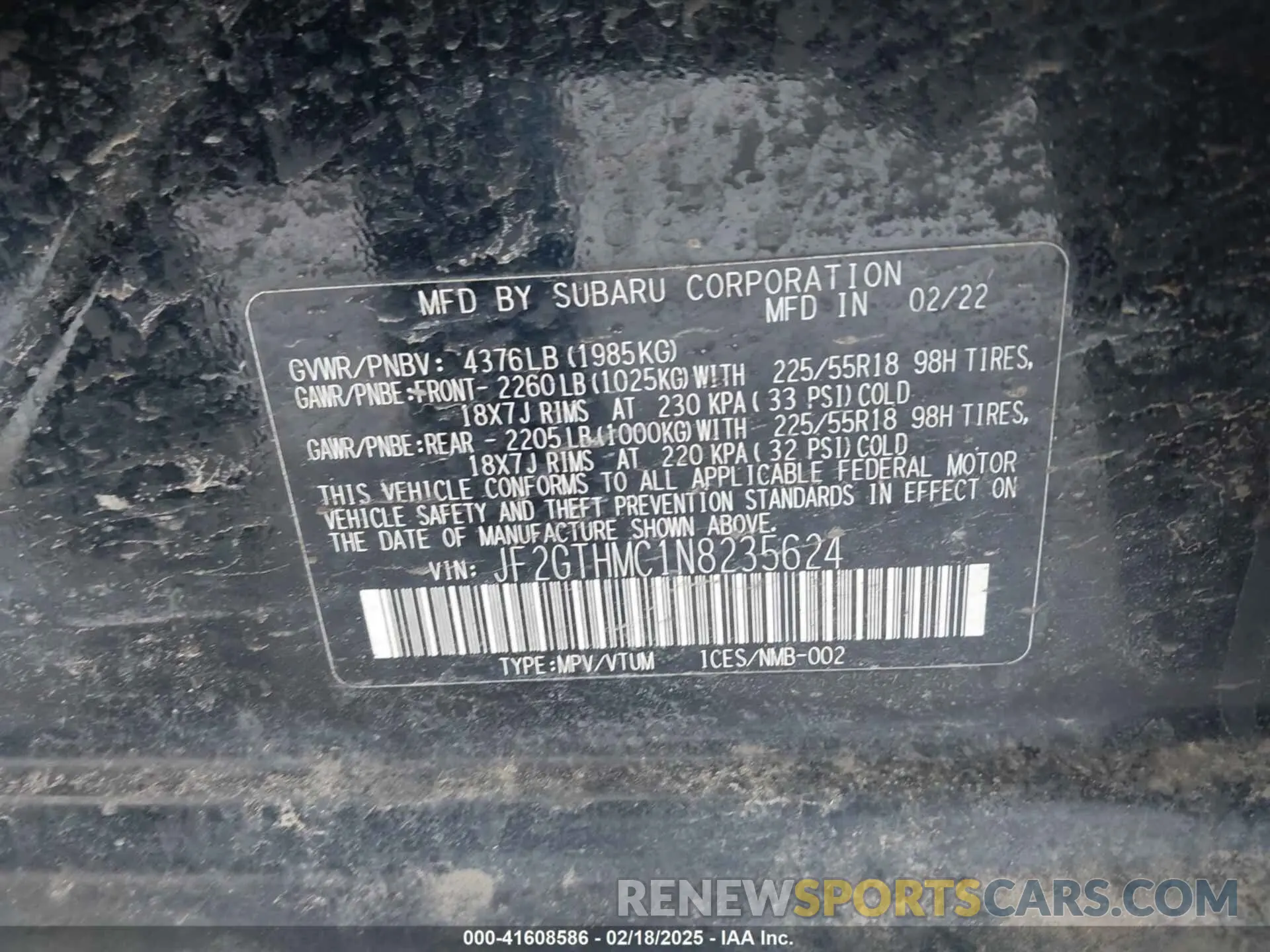 9 Photograph of a damaged car JF2GTHMC1N8235624 SUBARU CROSSTREK 2022