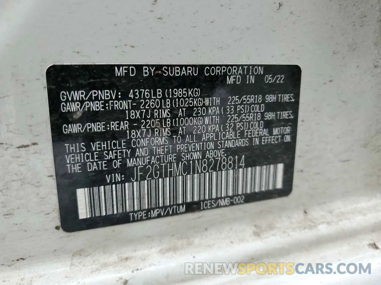 13 Photograph of a damaged car JF2GTHMC1N8278814 SUBARU CROSSTREK 2022