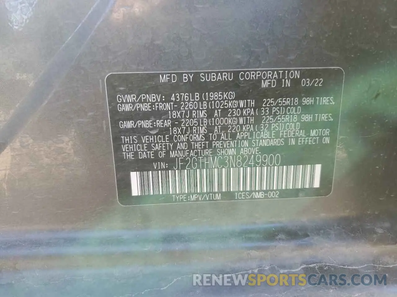 14 Photograph of a damaged car JF2GTHMC3N8249900 SUBARU CROSSTREK 2022