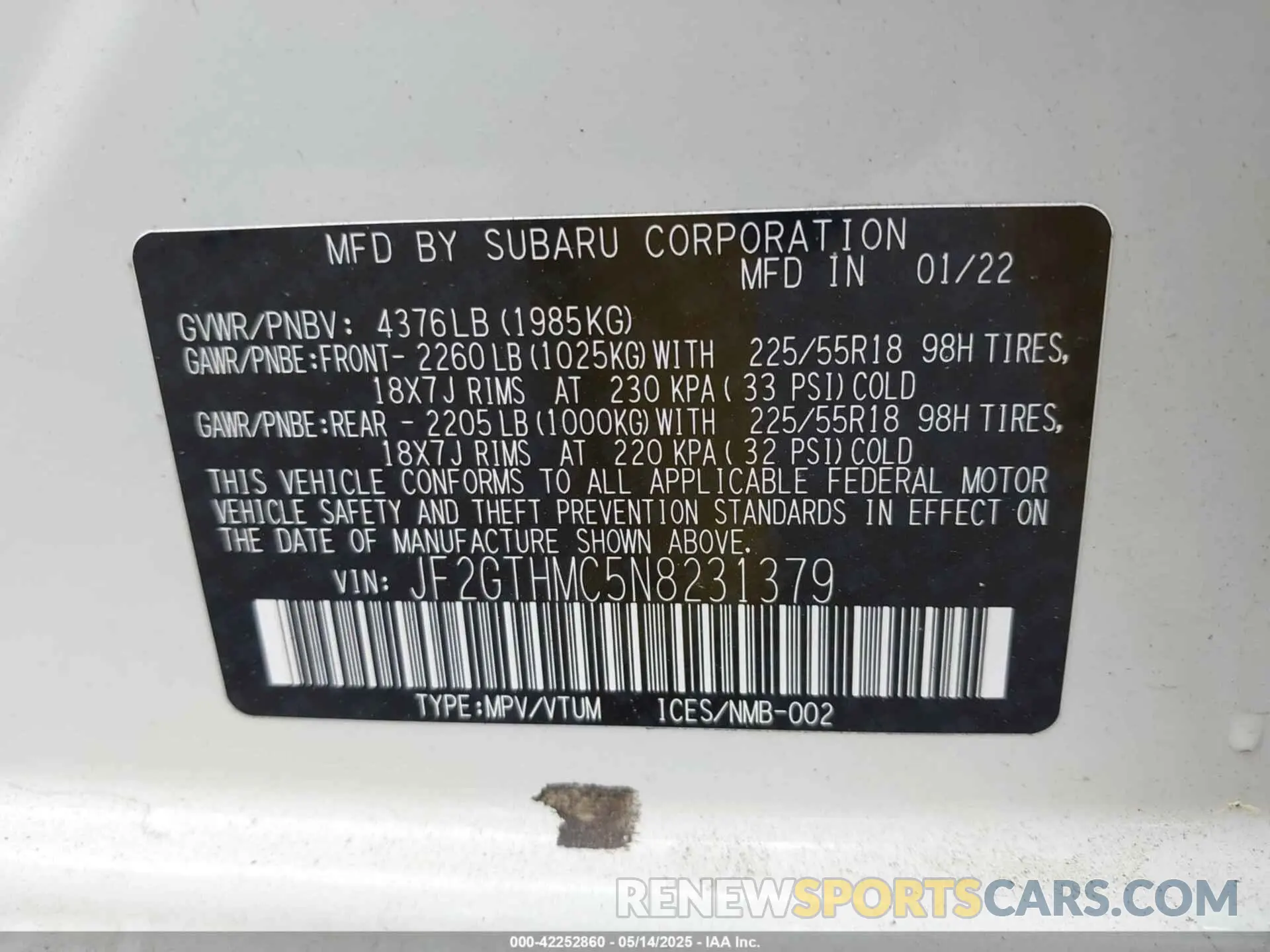 9 Photograph of a damaged car JF2GTHMC5N8231379 SUBARU CROSSTREK 2022