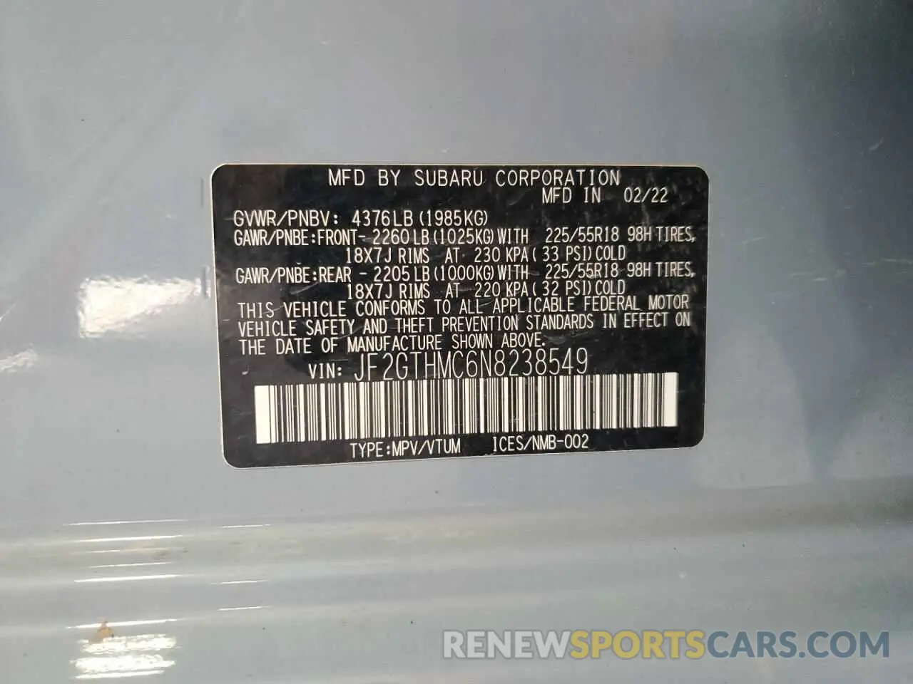 13 Photograph of a damaged car JF2GTHMC6N8238549 SUBARU CROSSTREK 2022