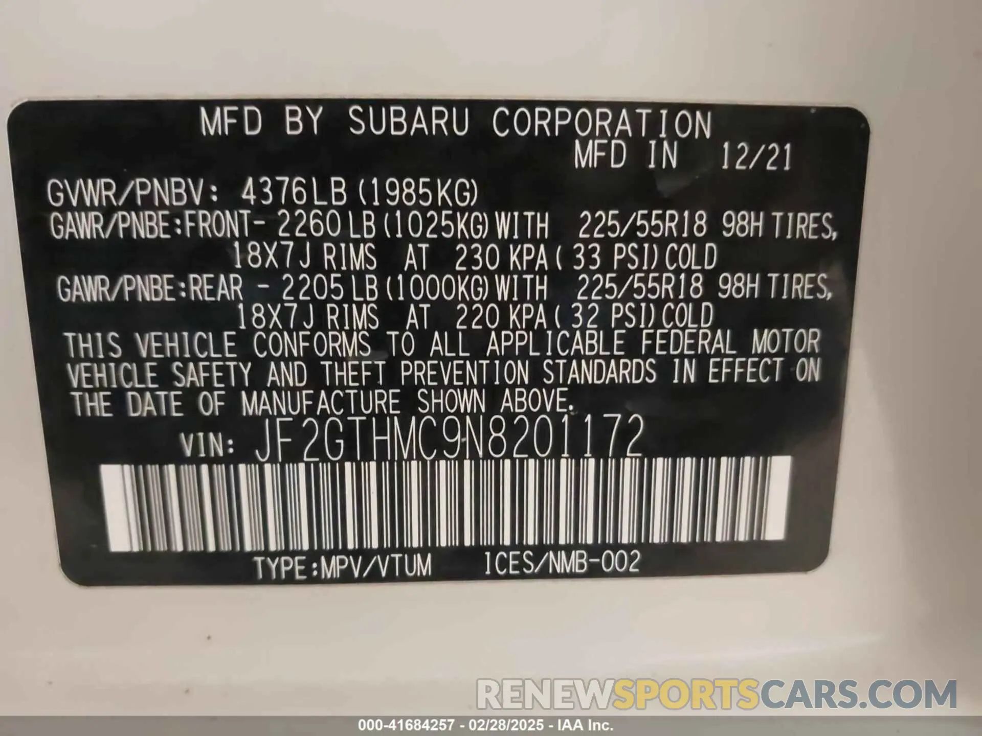 9 Photograph of a damaged car JF2GTHMC9N8201172 SUBARU CROSSTREK 2022