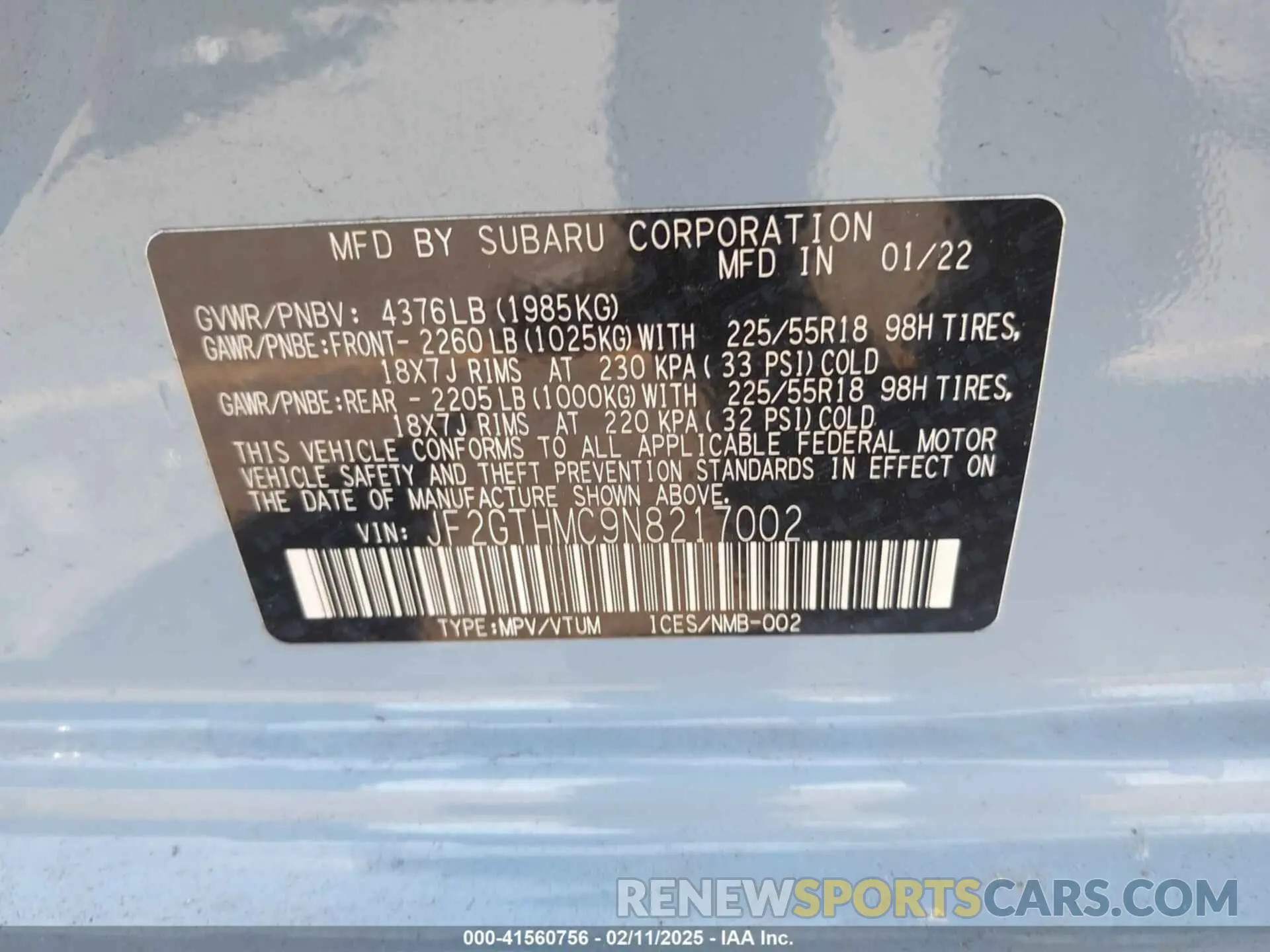 9 Photograph of a damaged car JF2GTHMC9N8217002 SUBARU CROSSTREK 2022