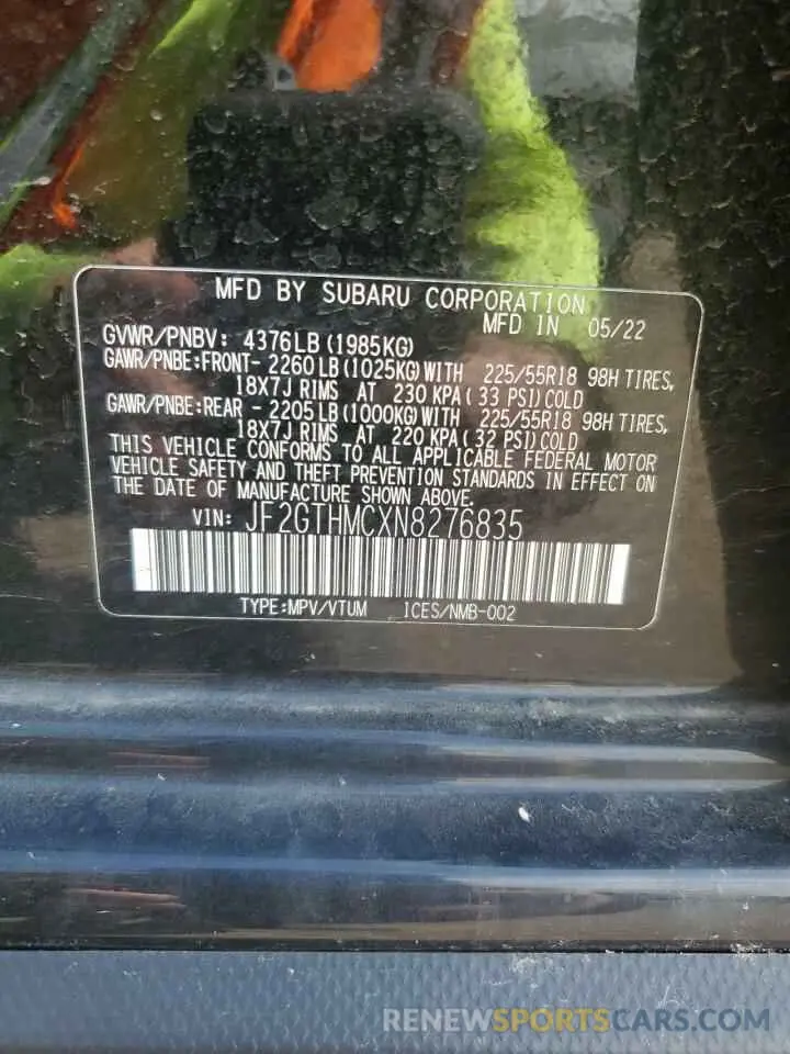 13 Photograph of a damaged car JF2GTHMCXN8276835 SUBARU CROSSTREK 2022