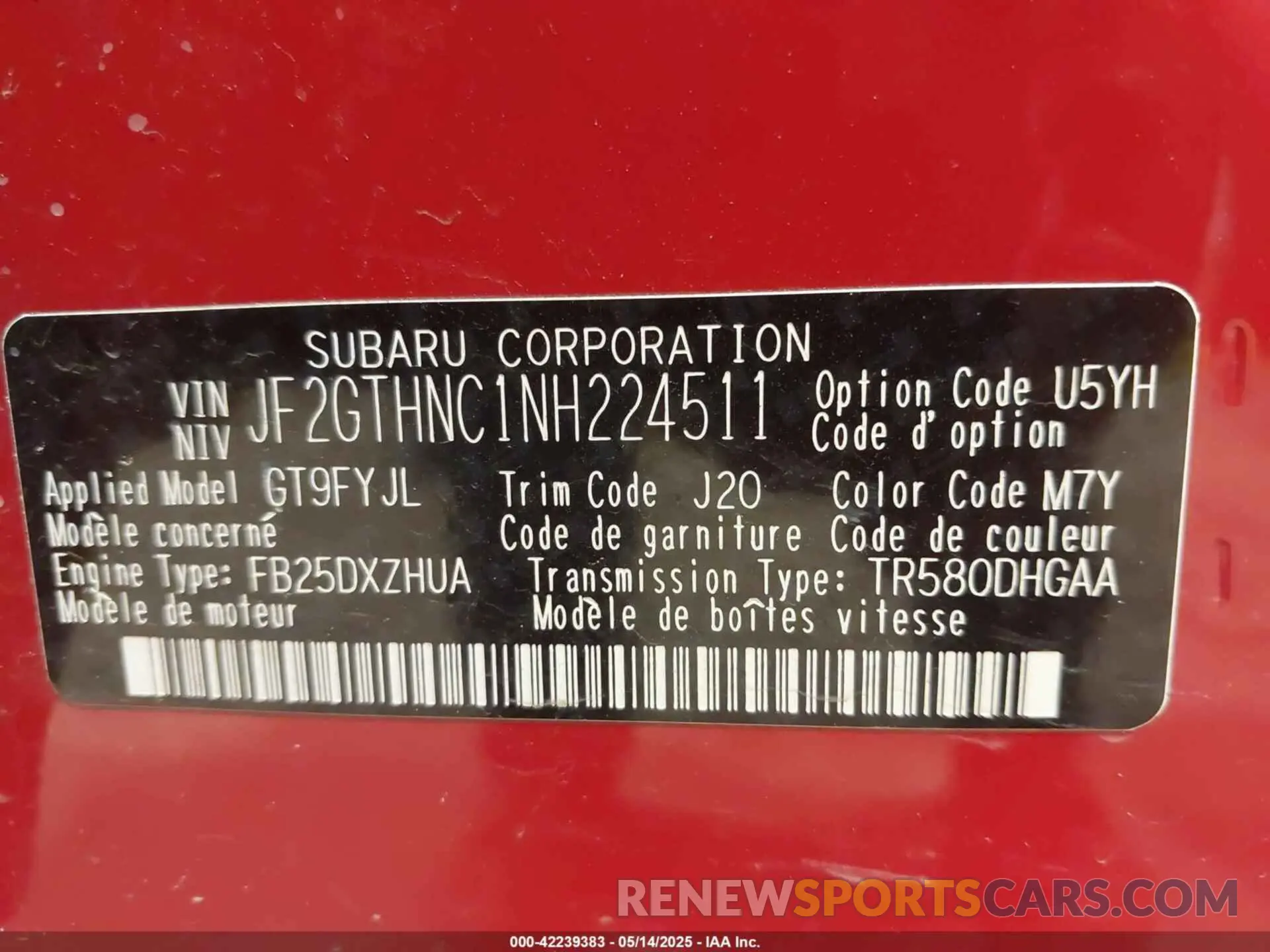 9 Photograph of a damaged car JF2GTHNC1NH224511 SUBARU CROSSTREK 2022