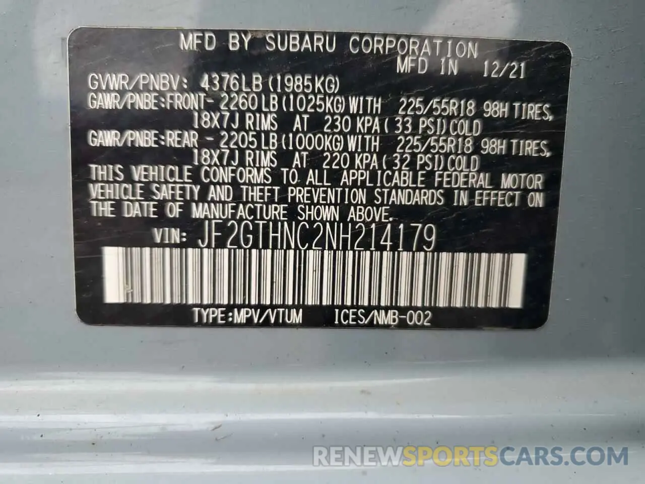 13 Photograph of a damaged car JF2GTHNC2NH214179 SUBARU CROSSTREK 2022