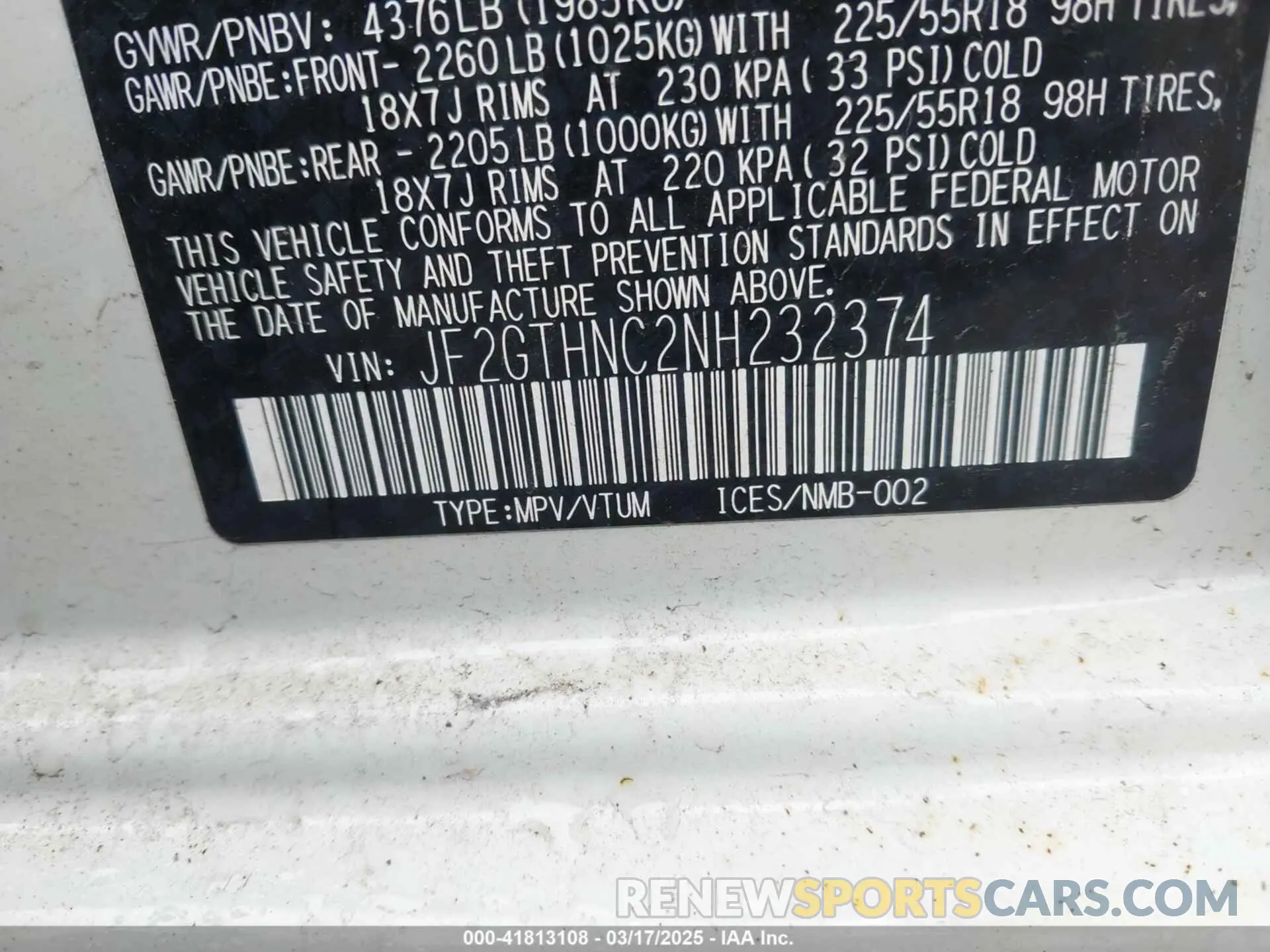 9 Photograph of a damaged car JF2GTHNC2NH232374 SUBARU CROSSTREK 2022