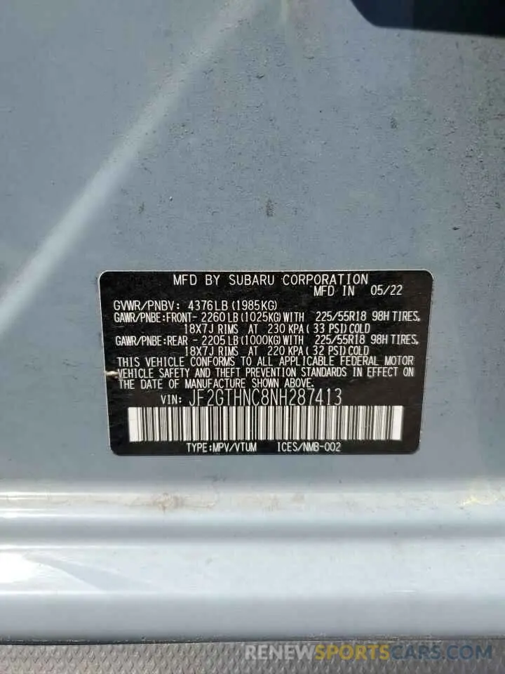 14 Photograph of a damaged car JF2GTHNC8NH287413 SUBARU CROSSTREK 2022