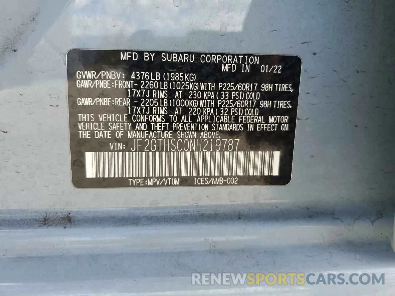 16 Photograph of a damaged car JF2GTHSC0NH219787 SUBARU CROSSTREK 2022
