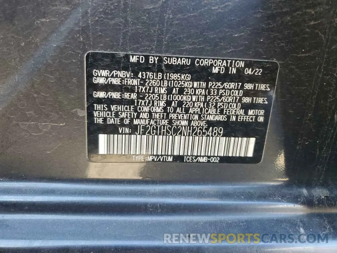 14 Photograph of a damaged car JF2GTHSC2NH265489 SUBARU CROSSTREK 2022