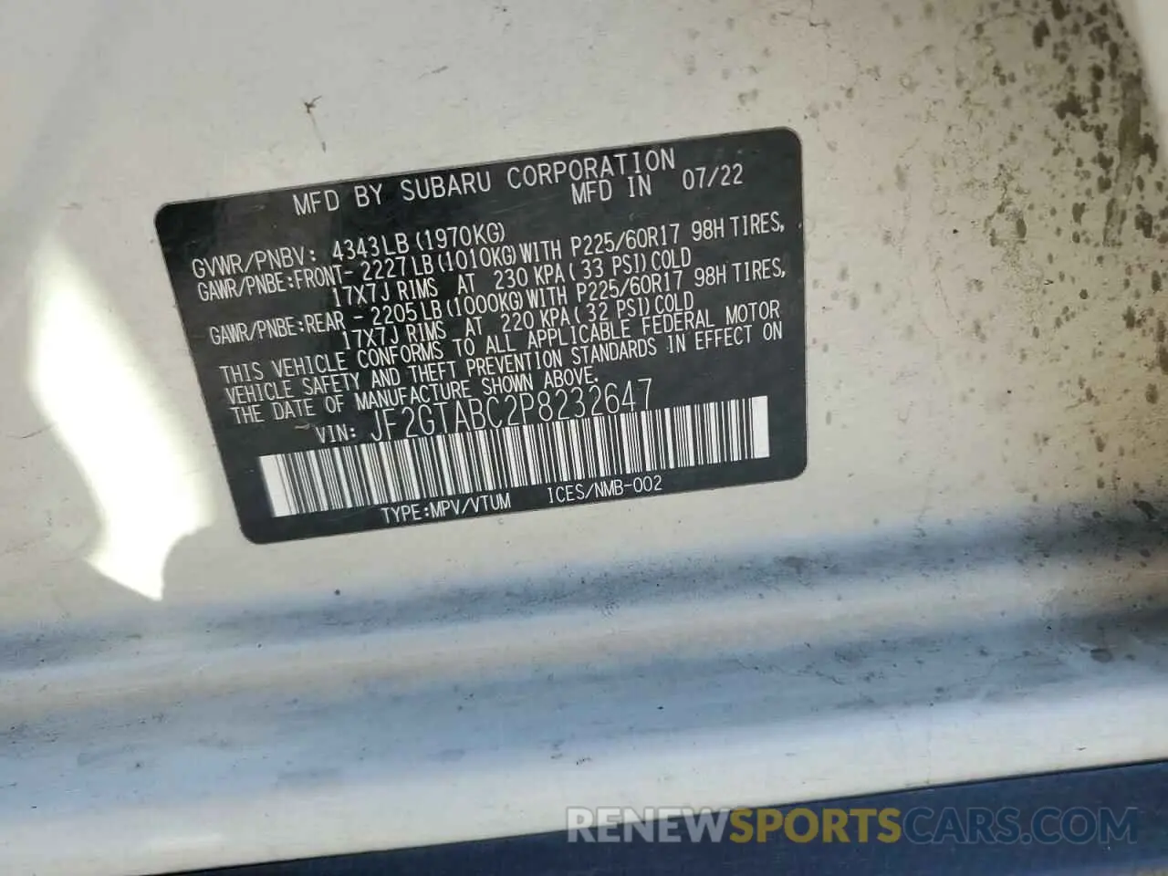 14 Photograph of a damaged car JF2GTABC2P8232647 SUBARU CROSSTREK 2023