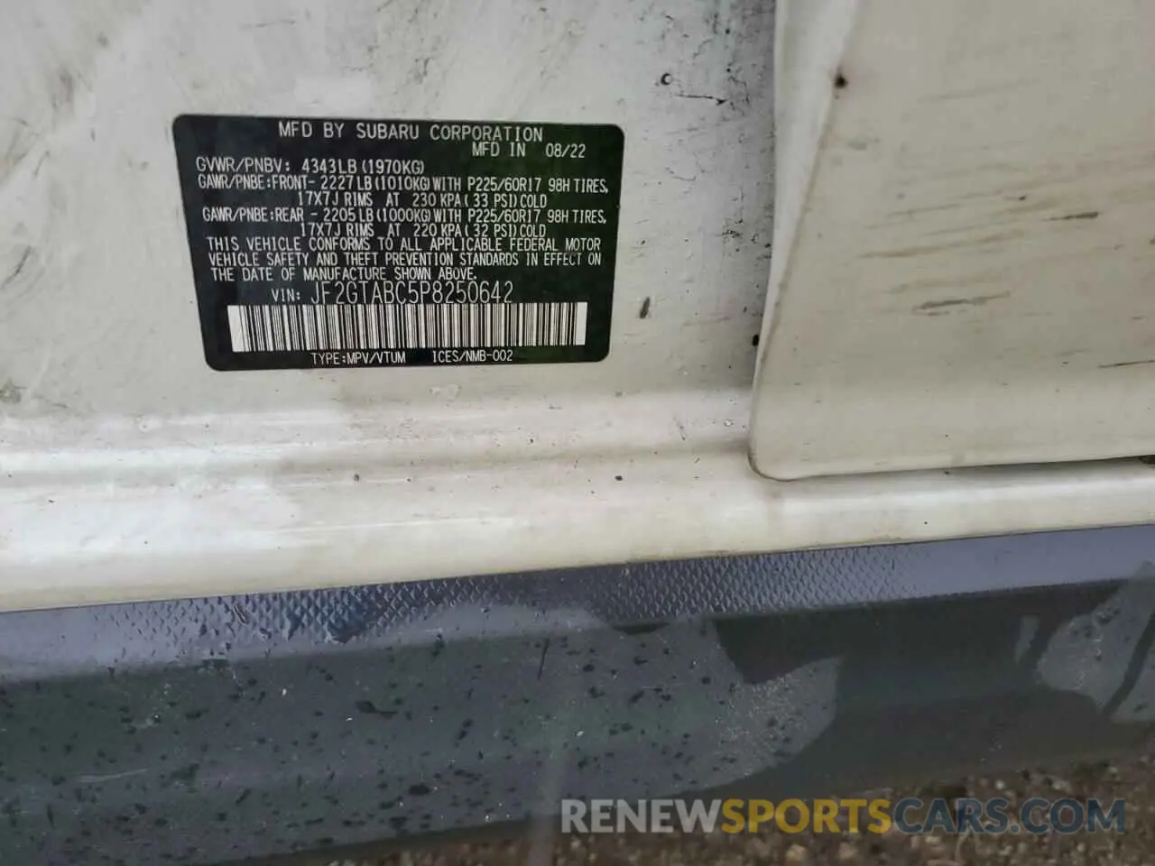 12 Photograph of a damaged car JF2GTABC5P8250642 SUBARU CROSSTREK 2023