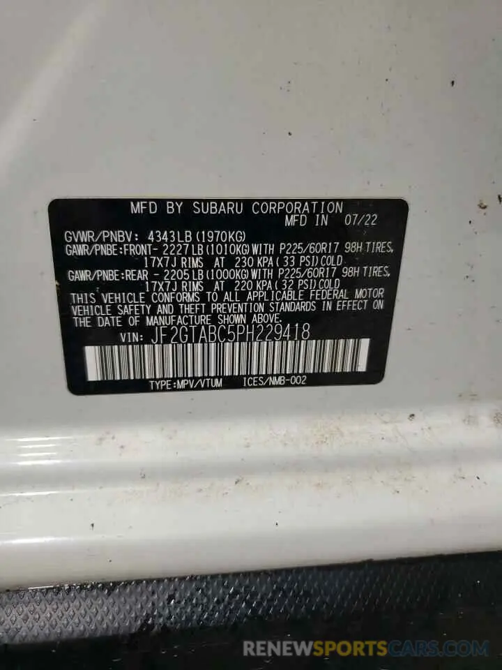 13 Photograph of a damaged car JF2GTABC5PH229418 SUBARU CROSSTREK 2023
