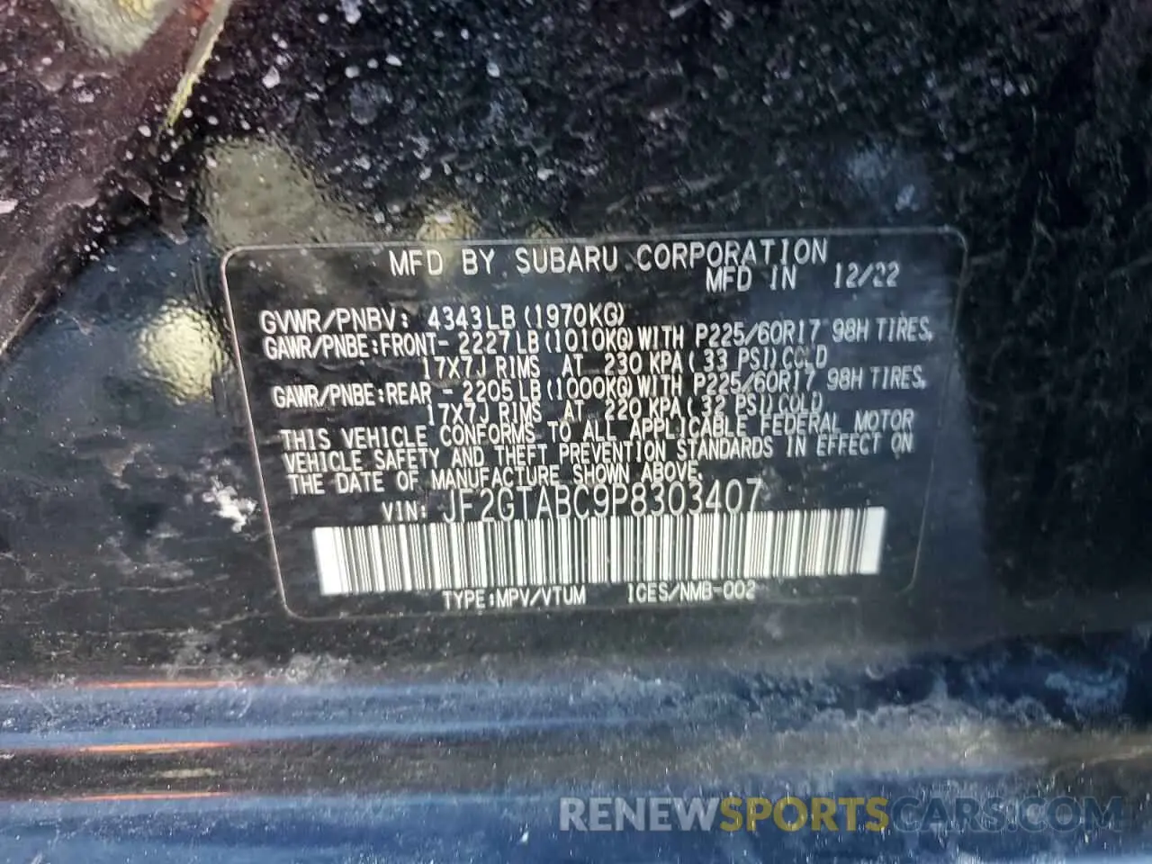 13 Photograph of a damaged car JF2GTABC9P8303407 SUBARU CROSSTREK 2023
