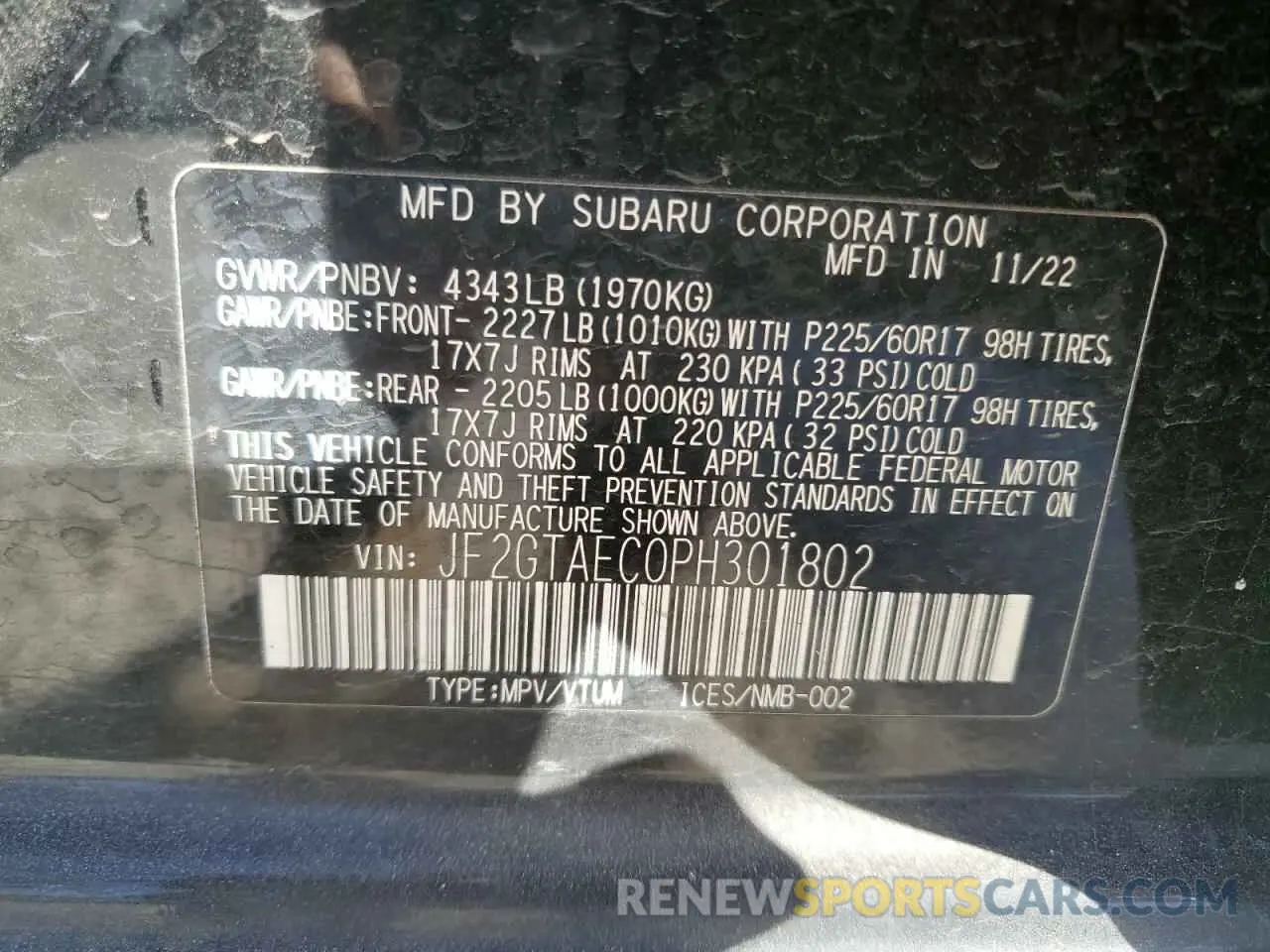 13 Photograph of a damaged car JF2GTAEC0PH301802 SUBARU CROSSTREK 2023