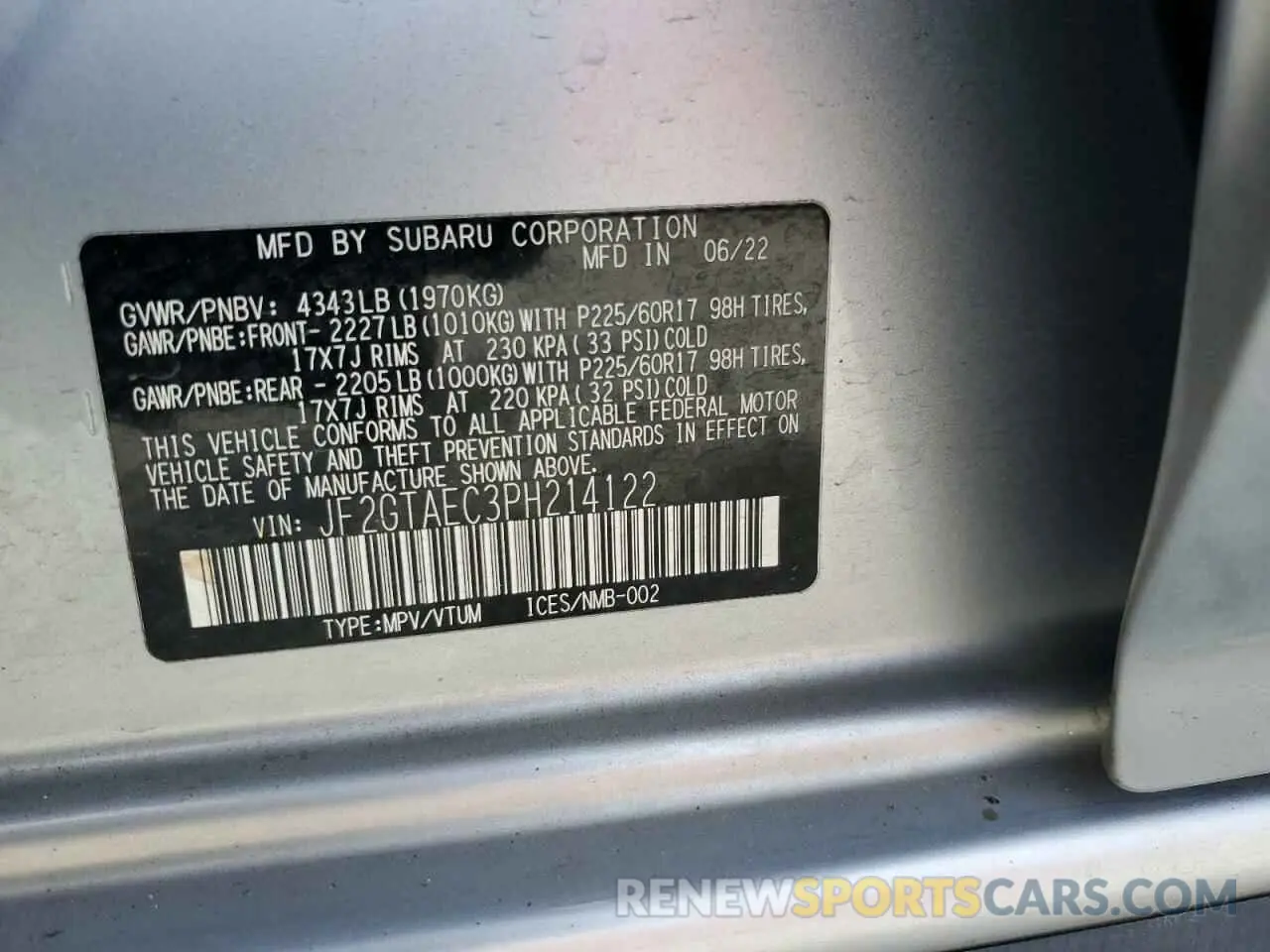 13 Photograph of a damaged car JF2GTAEC3PH214122 SUBARU CROSSTREK 2023