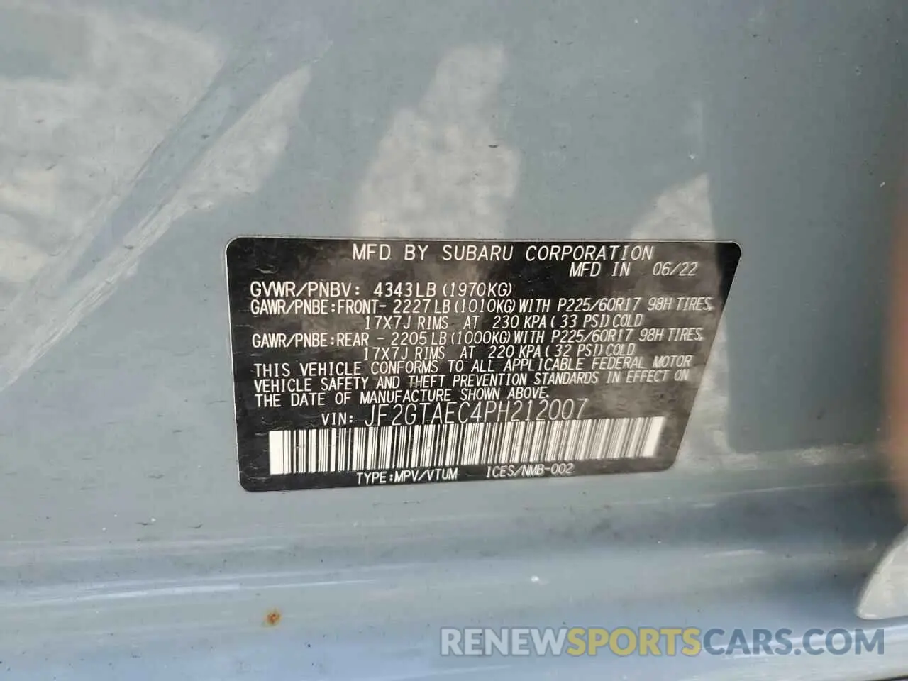 14 Photograph of a damaged car JF2GTAEC4PH212007 SUBARU CROSSTREK 2023