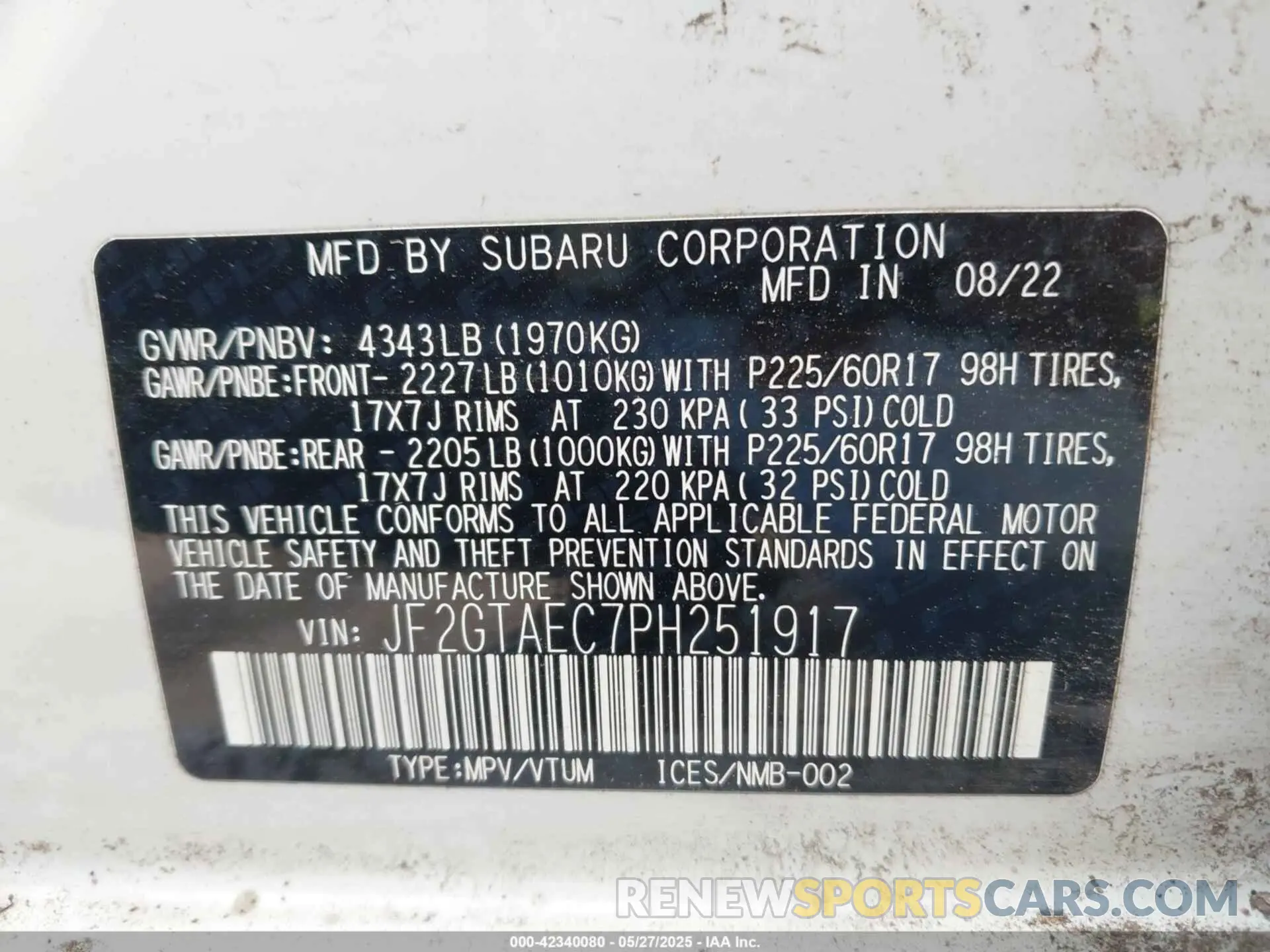 9 Photograph of a damaged car JF2GTAEC7PH251917 SUBARU CROSSTREK 2023