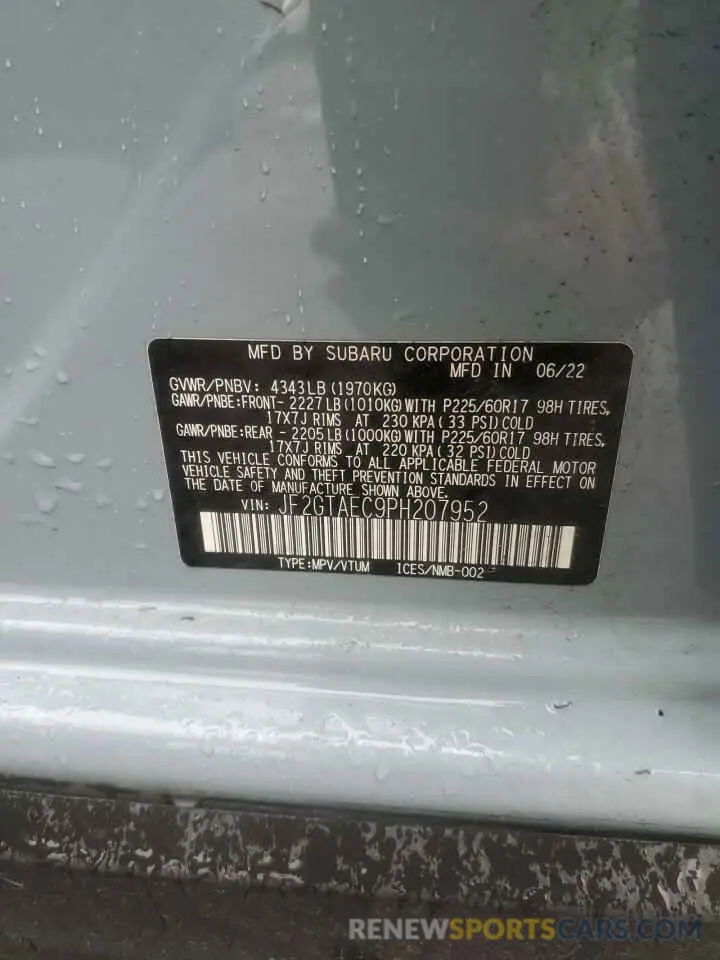 13 Photograph of a damaged car JF2GTAEC9PH207952 SUBARU CROSSTREK 2023