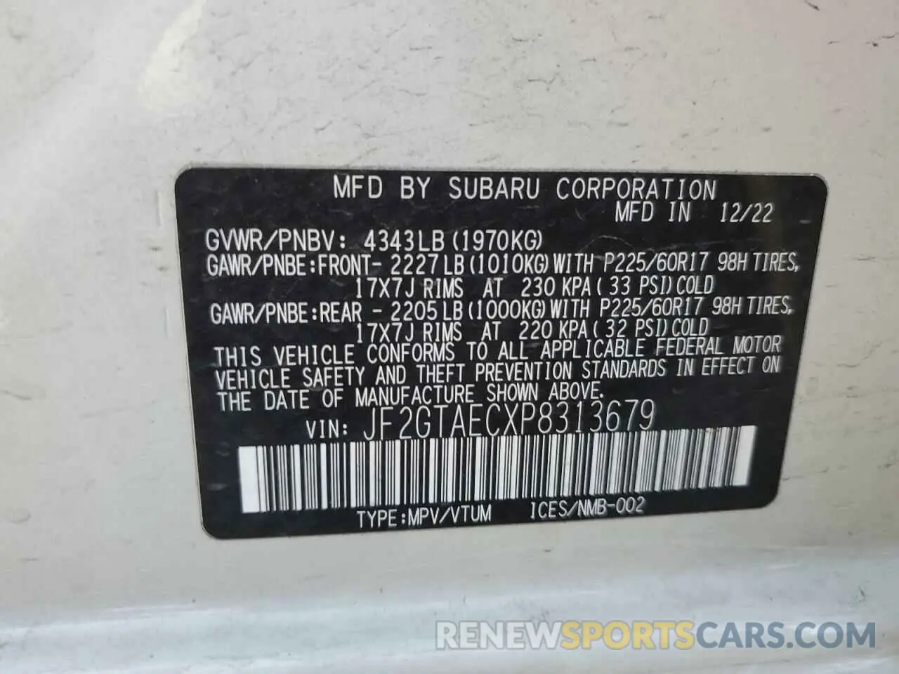 14 Photograph of a damaged car JF2GTAECXP8313679 SUBARU CROSSTREK 2023