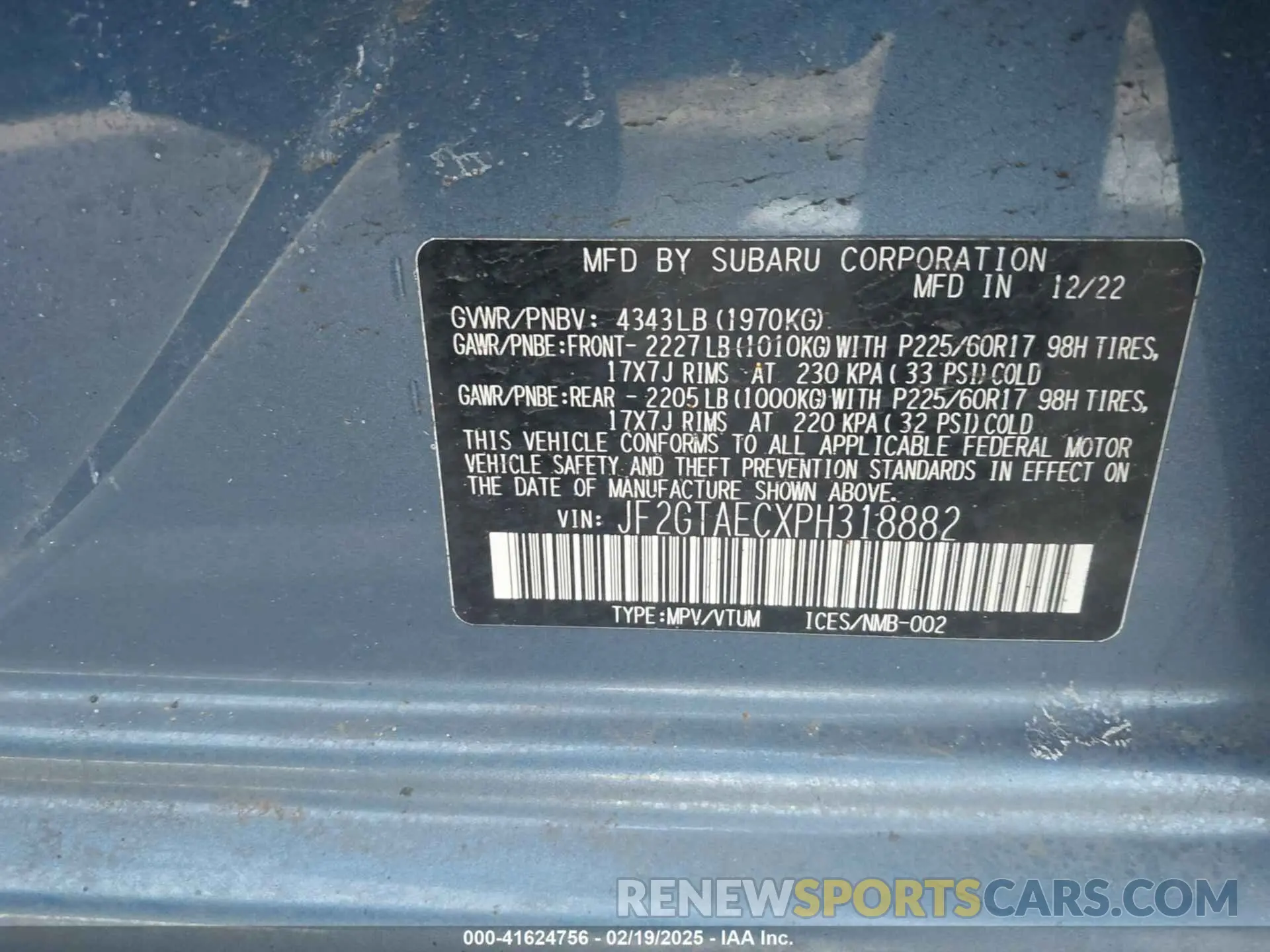 9 Photograph of a damaged car JF2GTAECXPH318882 SUBARU CROSSTREK 2023