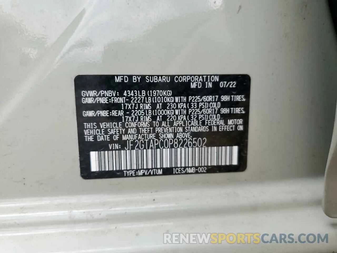 12 Photograph of a damaged car JF2GTAPC0P8226502 SUBARU CROSSTREK 2023