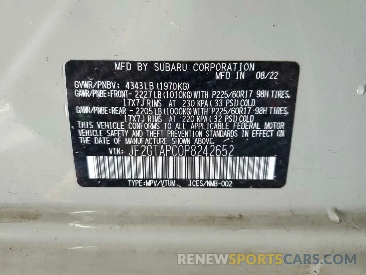 14 Photograph of a damaged car JF2GTAPC0P8242652 SUBARU CROSSTREK 2023