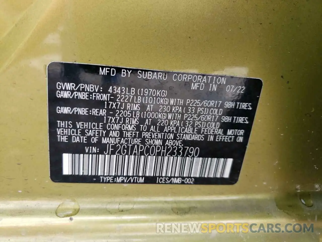 14 Photograph of a damaged car JF2GTAPC0PH233790 SUBARU CROSSTREK 2023