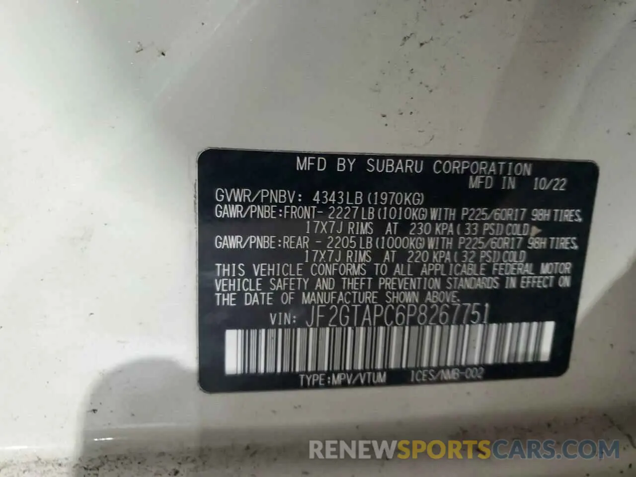 12 Photograph of a damaged car JF2GTAPC6P8267751 SUBARU CROSSTREK 2023