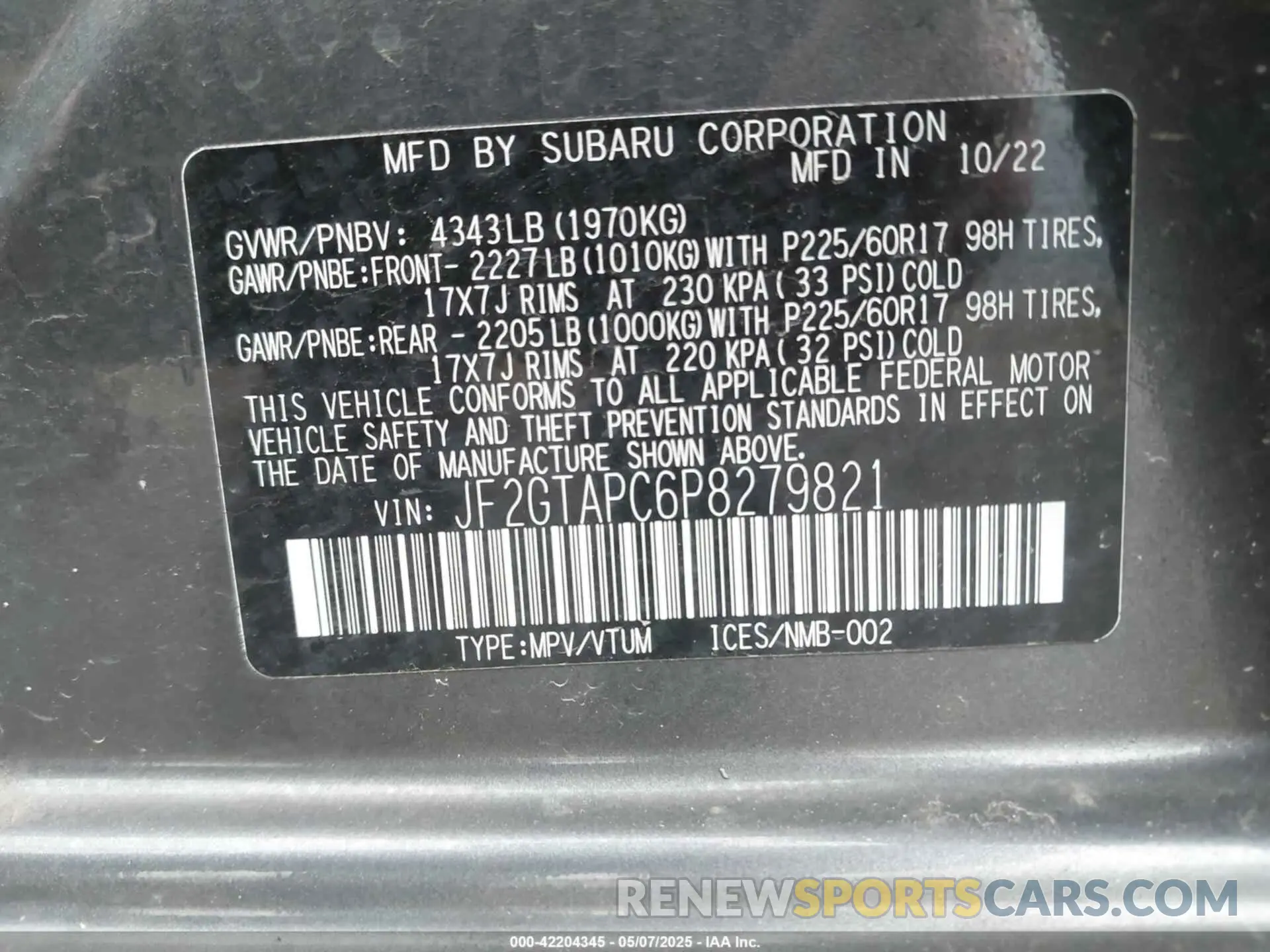 9 Photograph of a damaged car JF2GTAPC6P8279821 SUBARU CROSSTREK 2023
