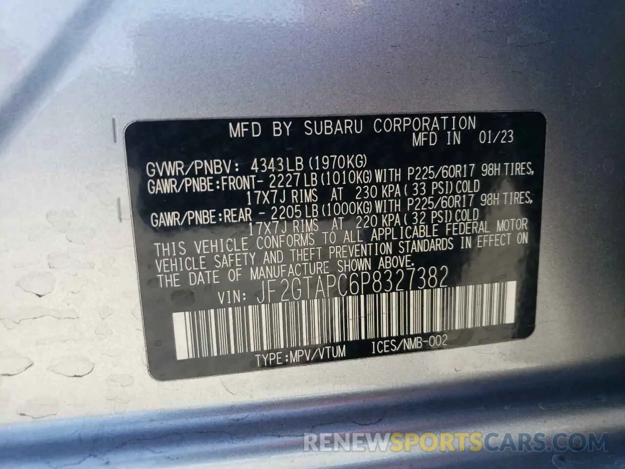 14 Photograph of a damaged car JF2GTAPC6P8327382 SUBARU CROSSTREK 2023
