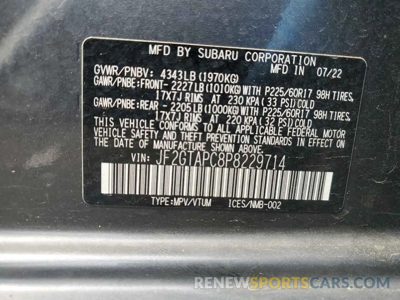 12 Photograph of a damaged car JF2GTAPC8P8229714 SUBARU CROSSTREK 2023
