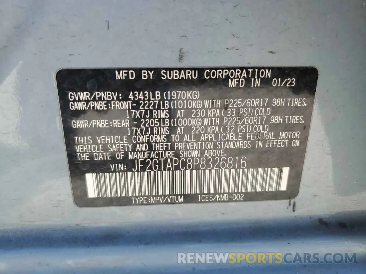 14 Photograph of a damaged car JF2GTAPC8P8326816 SUBARU CROSSTREK 2023