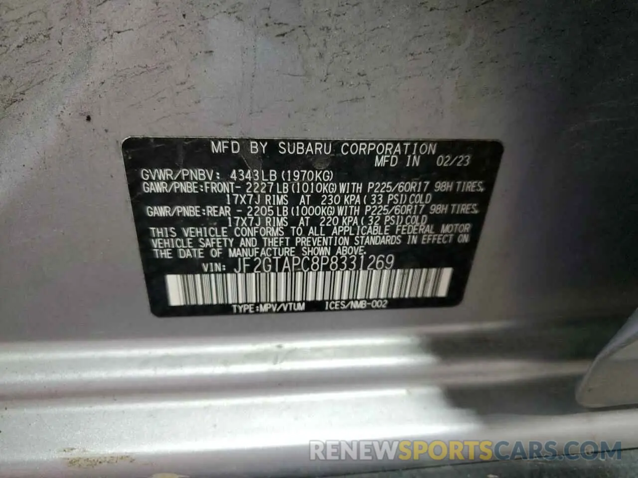 13 Photograph of a damaged car JF2GTAPC8P8331269 SUBARU CROSSTREK 2023