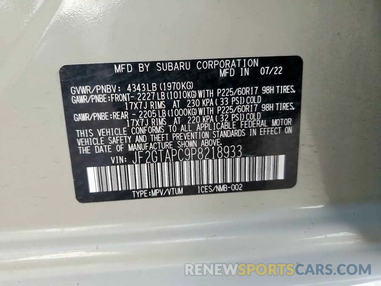 13 Photograph of a damaged car JF2GTAPC9P8218933 SUBARU CROSSTREK 2023