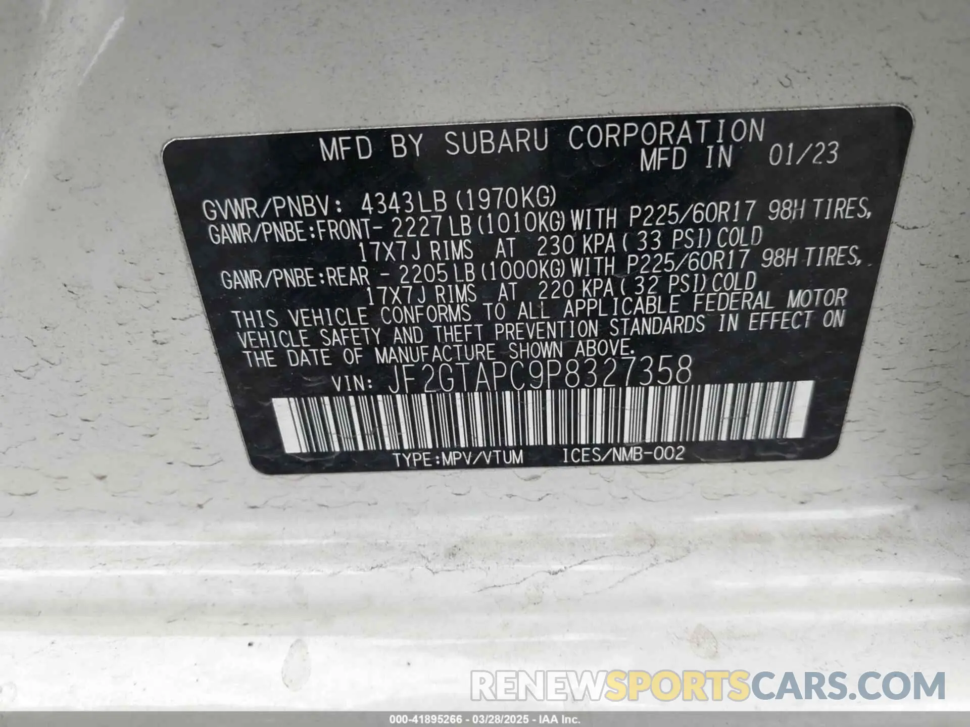 9 Photograph of a damaged car JF2GTAPC9P8327358 SUBARU CROSSTREK 2023