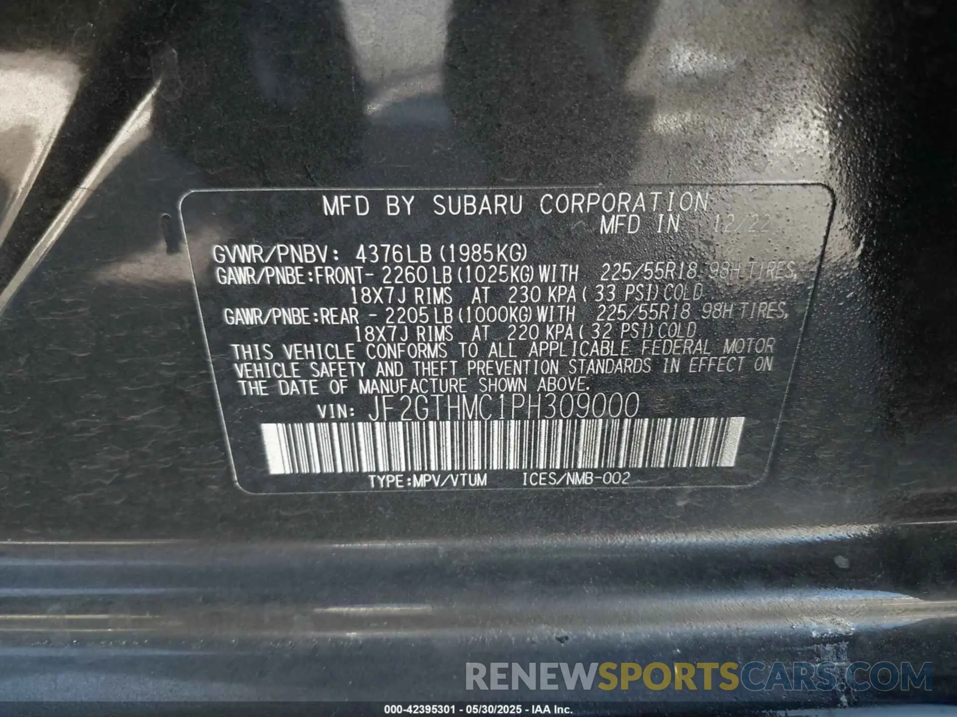 9 Photograph of a damaged car JF2GTHMC1PH309000 SUBARU CROSSTREK 2023