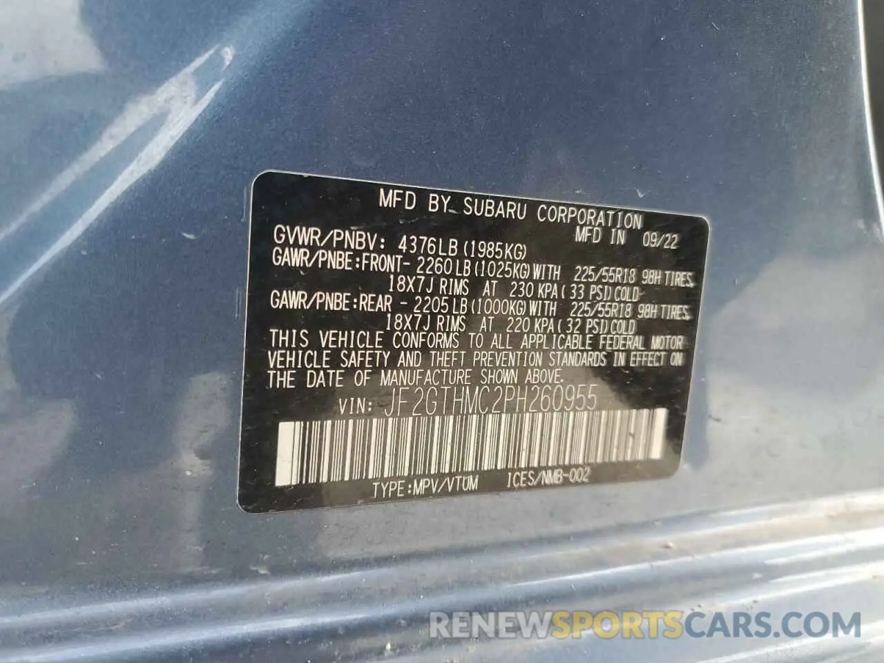 15 Photograph of a damaged car JF2GTHMC2PH260955 SUBARU CROSSTREK 2023